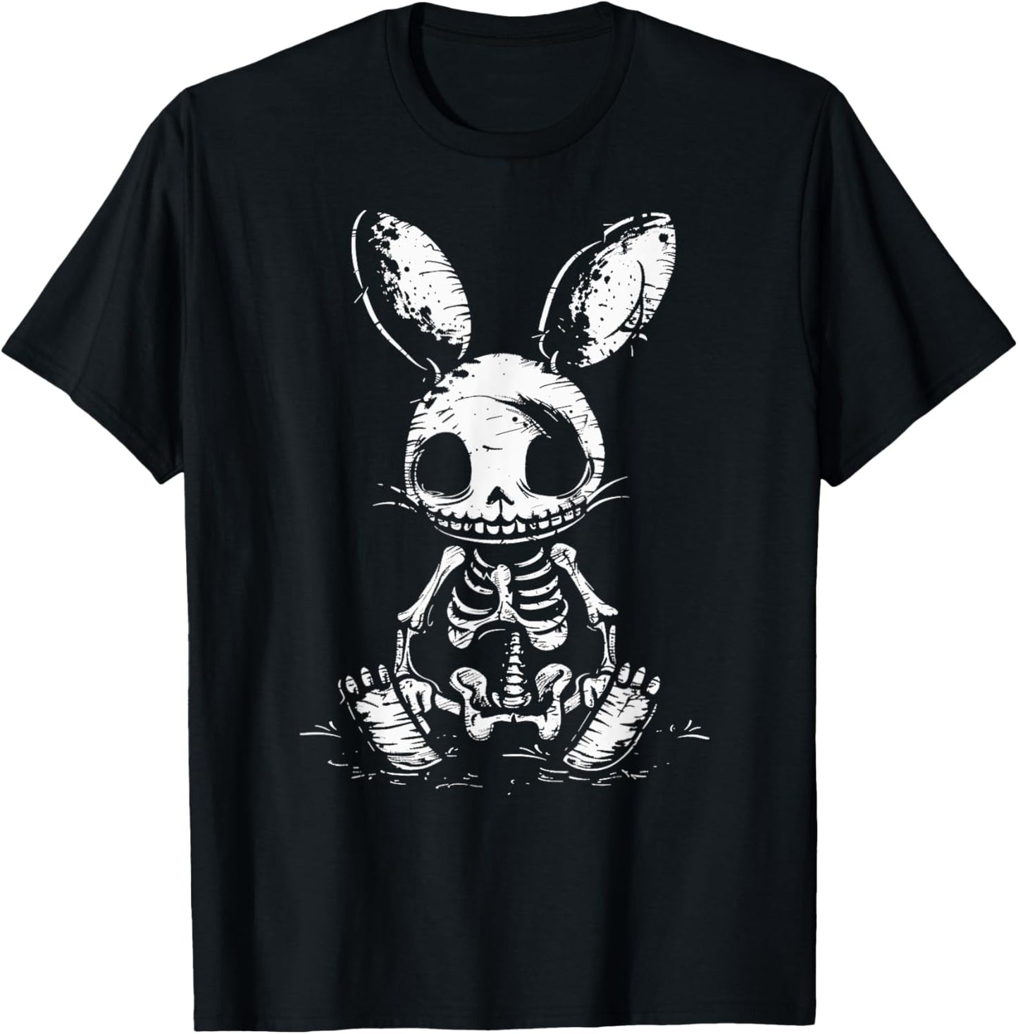 Skeleton Bunny Rabbit Skull Alt Goth Grunge Horror Aesthetic T-Shirt - T-Shirt | Black