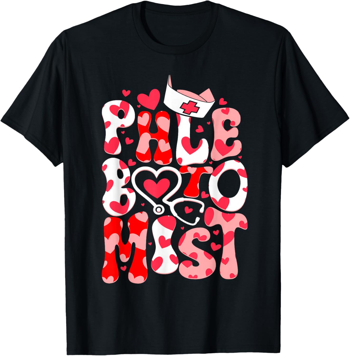 Phlebotomist Heart Phlebotomy Tech Nurse Gift Valentines Day T-Shirt - T-Shirt | Black
