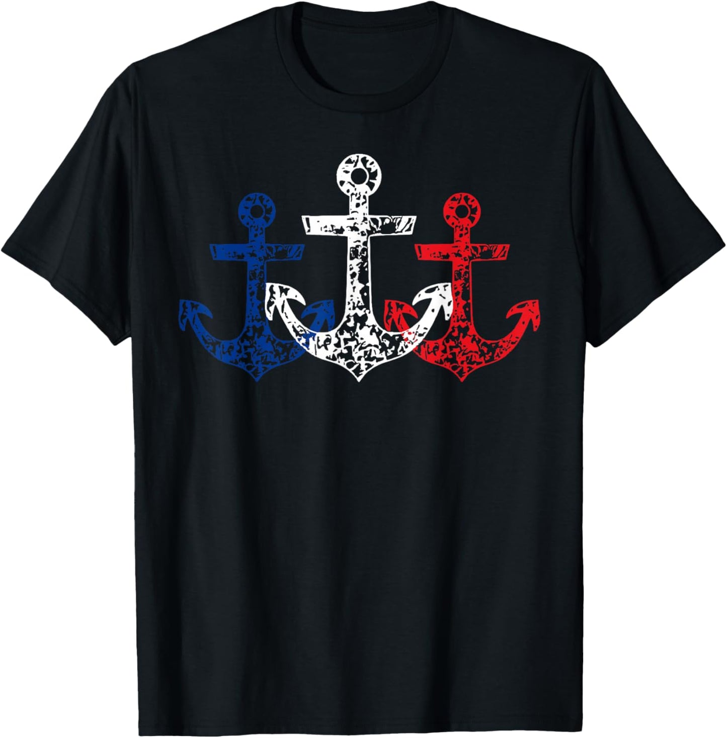 Retro Red White Blue Boat Anchor Patriotic 4th Of July T-Shirt - T-Shirt | Black