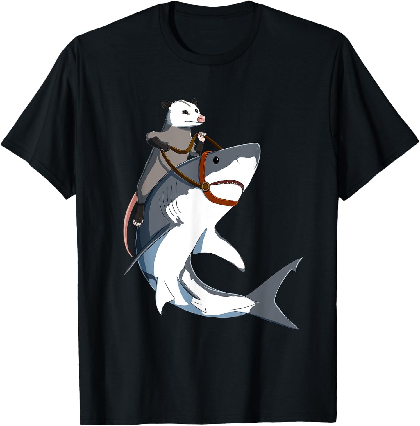 Funny Opossum Riding Shark T-Shirt - T-Shirt | Black