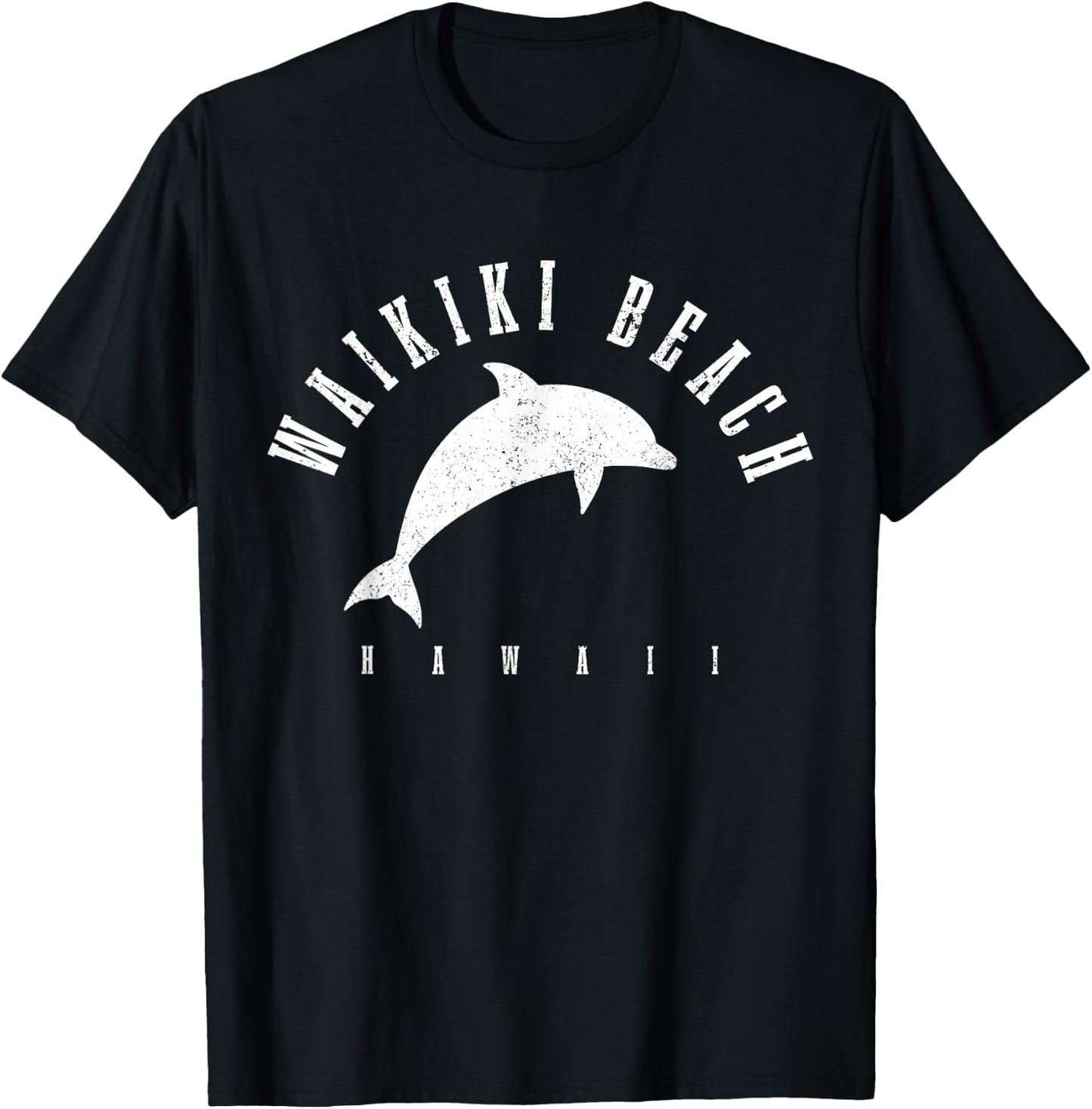 Waikiki Beach Hawaii Hawaiian Surf Vintage Dolphin Vacation T-Shirt - T-Shirt | Black