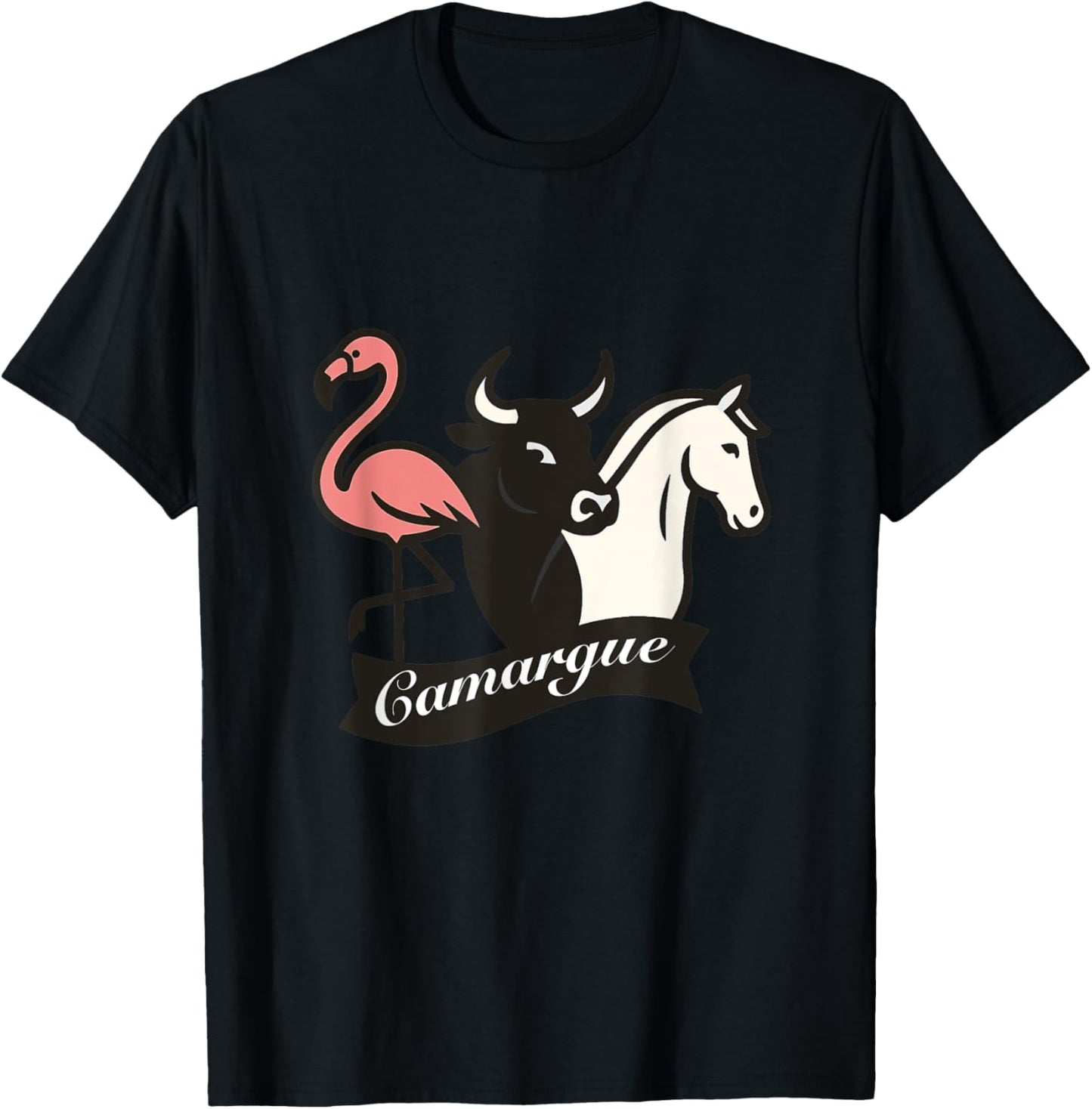 Camargue - Flamingo Cow Horse T-Shirt - T-Shirt | Black