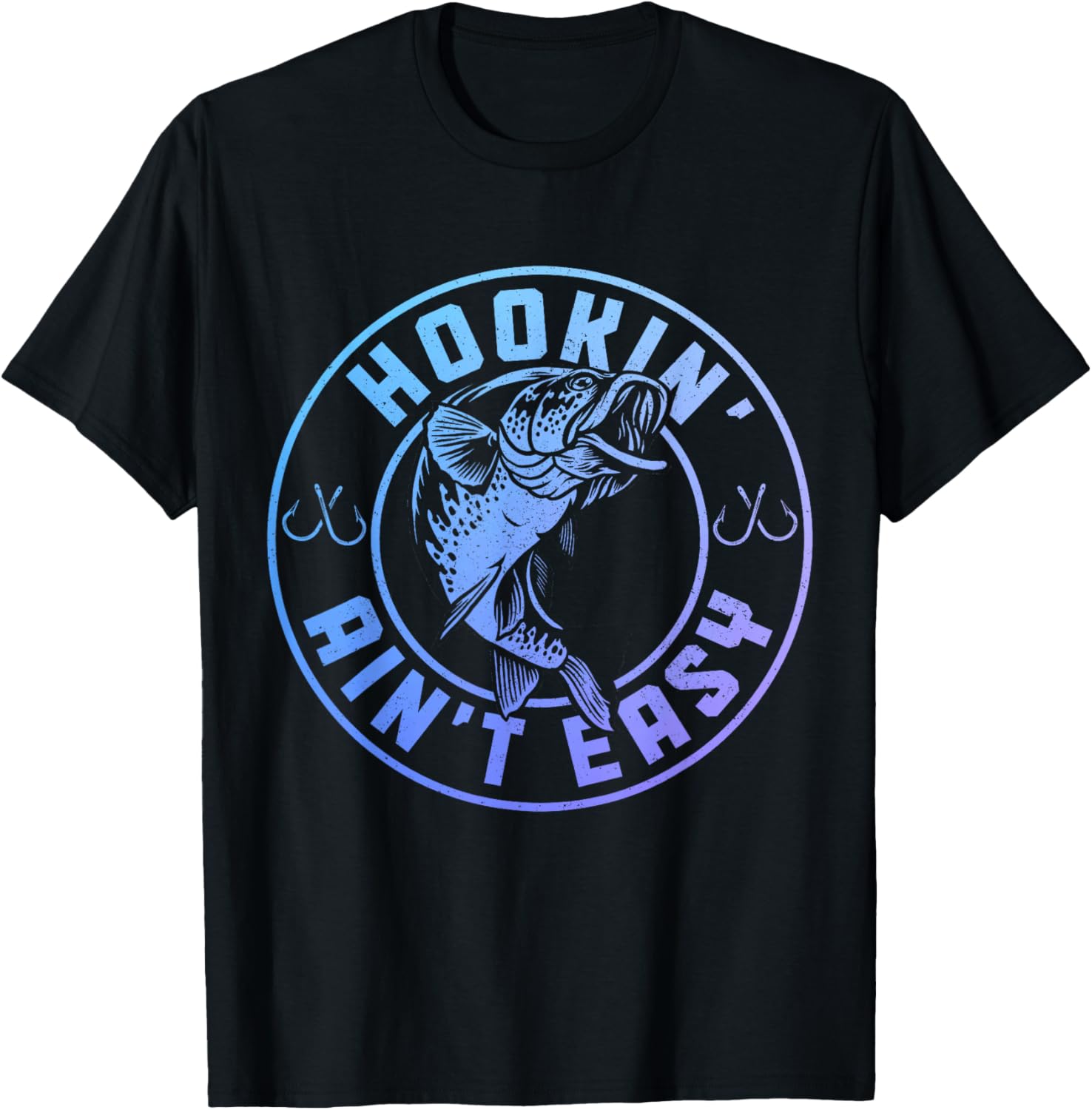 Hookin' Ain't Easy - Funny Fishing Apparel Co. Men's Black Vintage Fishing , Small, Short Sleeve T-Shirt - T-Shirt | Black