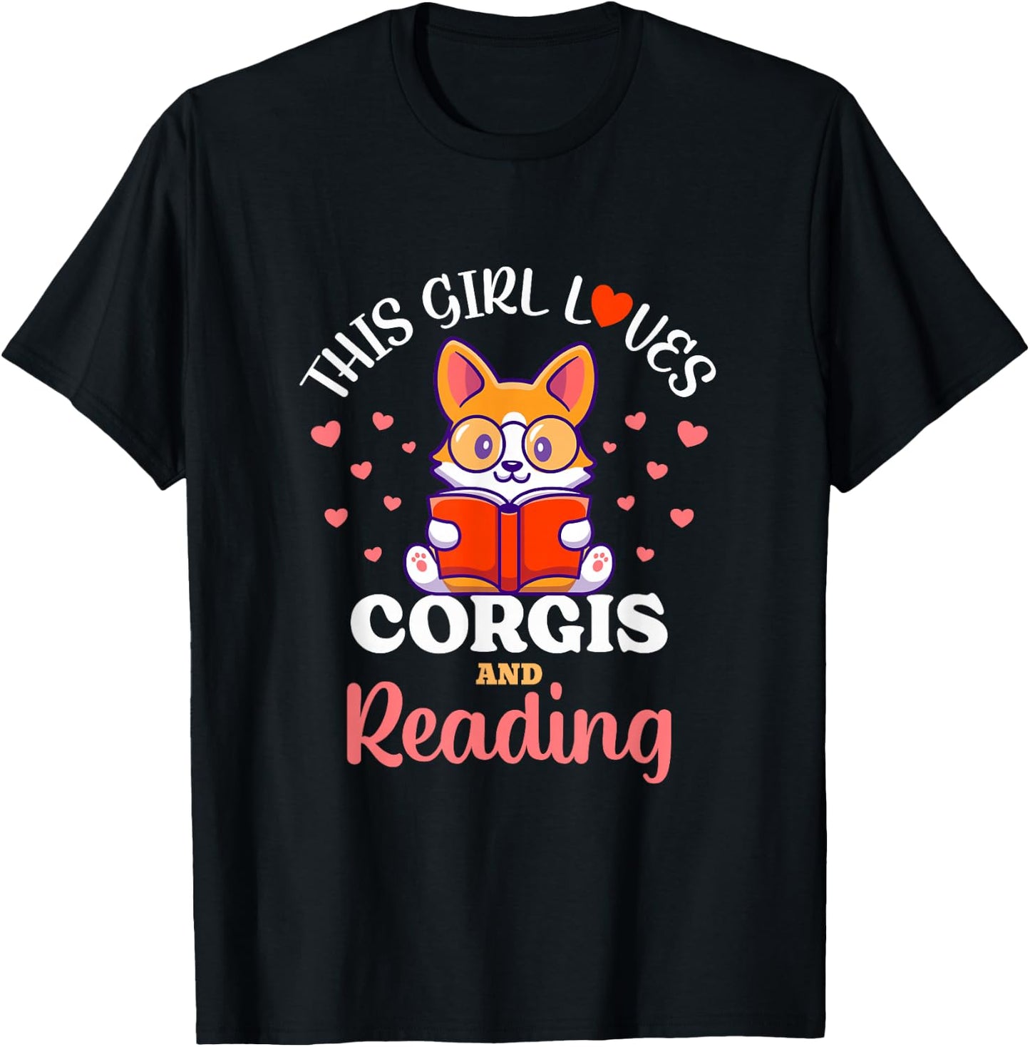 This Girl Loves Corgis and Reading Dog Design T-Shirt - T-Shirt | Black