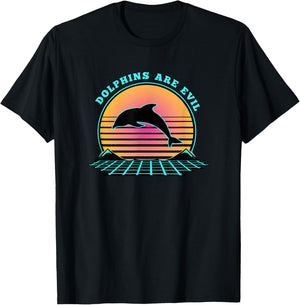 Dolphin Conspiracy Are Evil Funny Meme Conspiracy Vaporwave T-Shirt - T-Shirt | Black