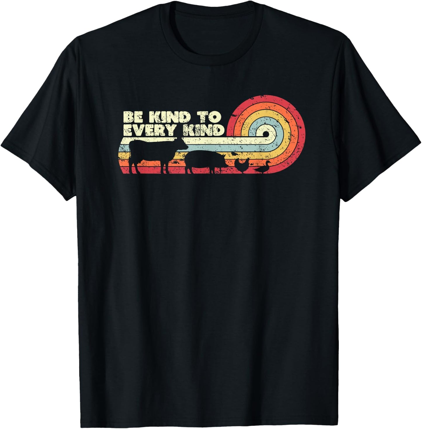 Be Kind To Every Kind T Shirt, Vegan Vegetarian Retro T-Shirt - T-Shirt | Black