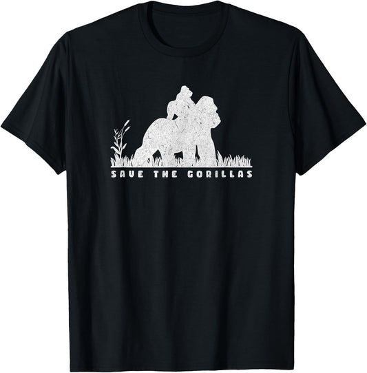 Save the Gorillas - Mama & Baby Gorilla T-Shirt - T-Shirt | Black