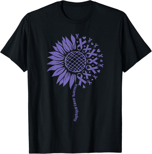 Esophageal Cancer Awareness Sunflower ribbon. Esophageal T-Shirt - T-Shirt | Black