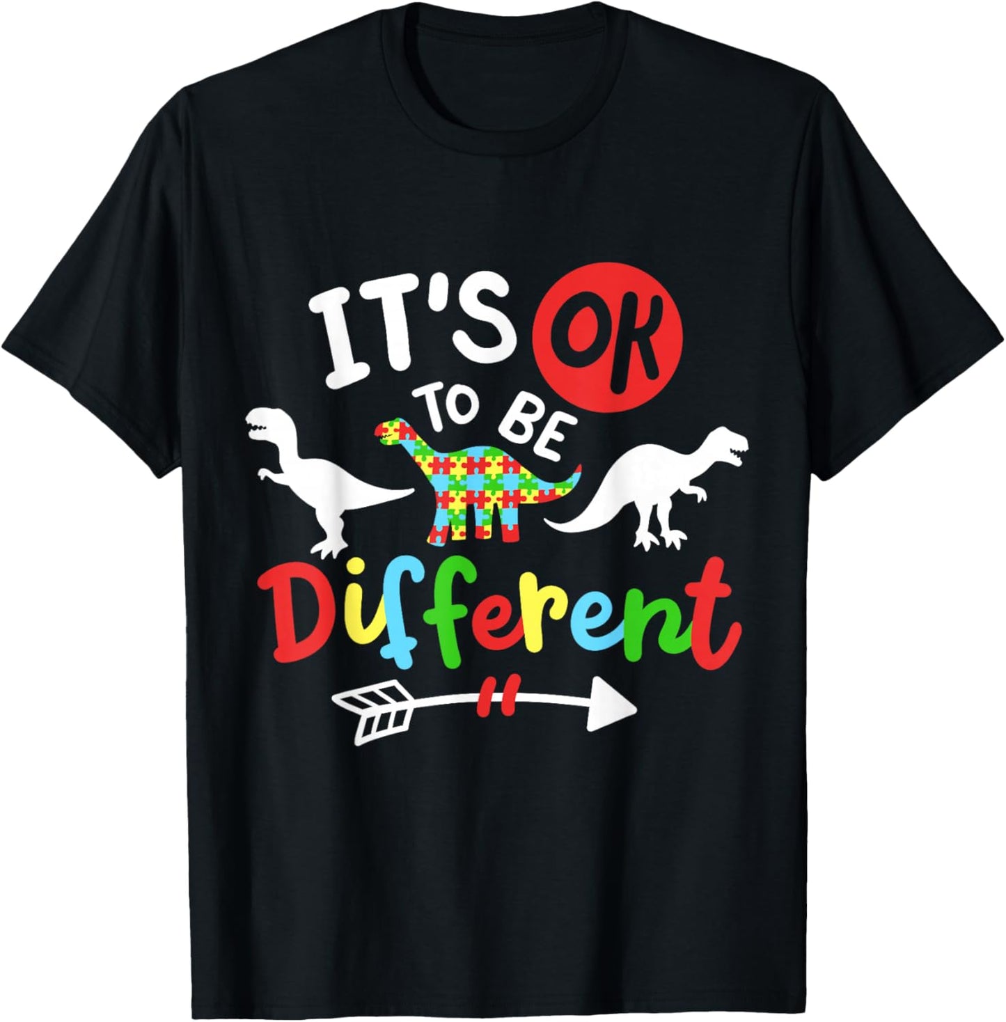 Autism Awareness Dinosaur T-Shirt - T-Shirt | Black