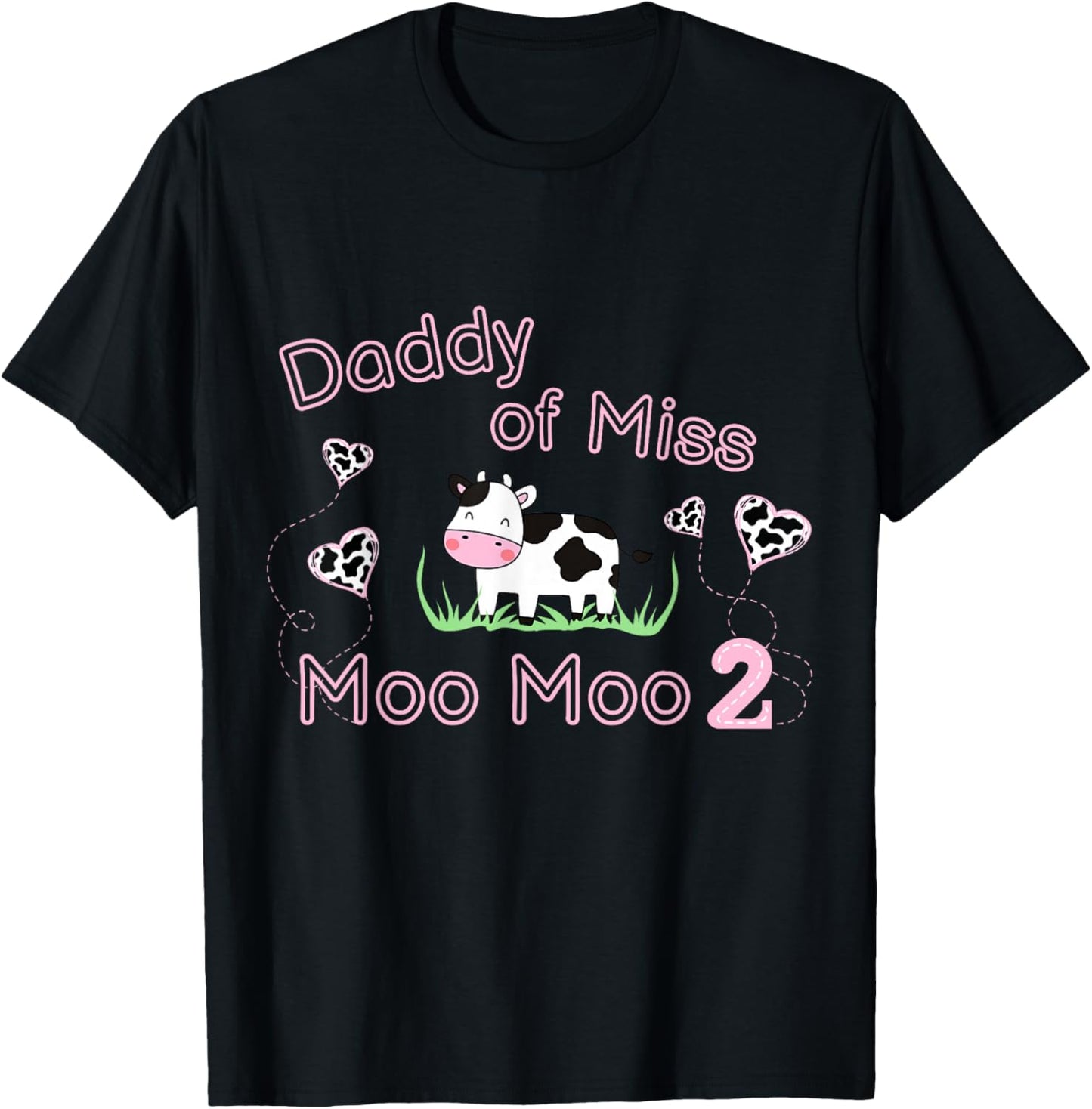 Girl Second Birthday Party Pink Cow Daddy Moo I'm Two Animal T-Shirt - T-Shirt | Black