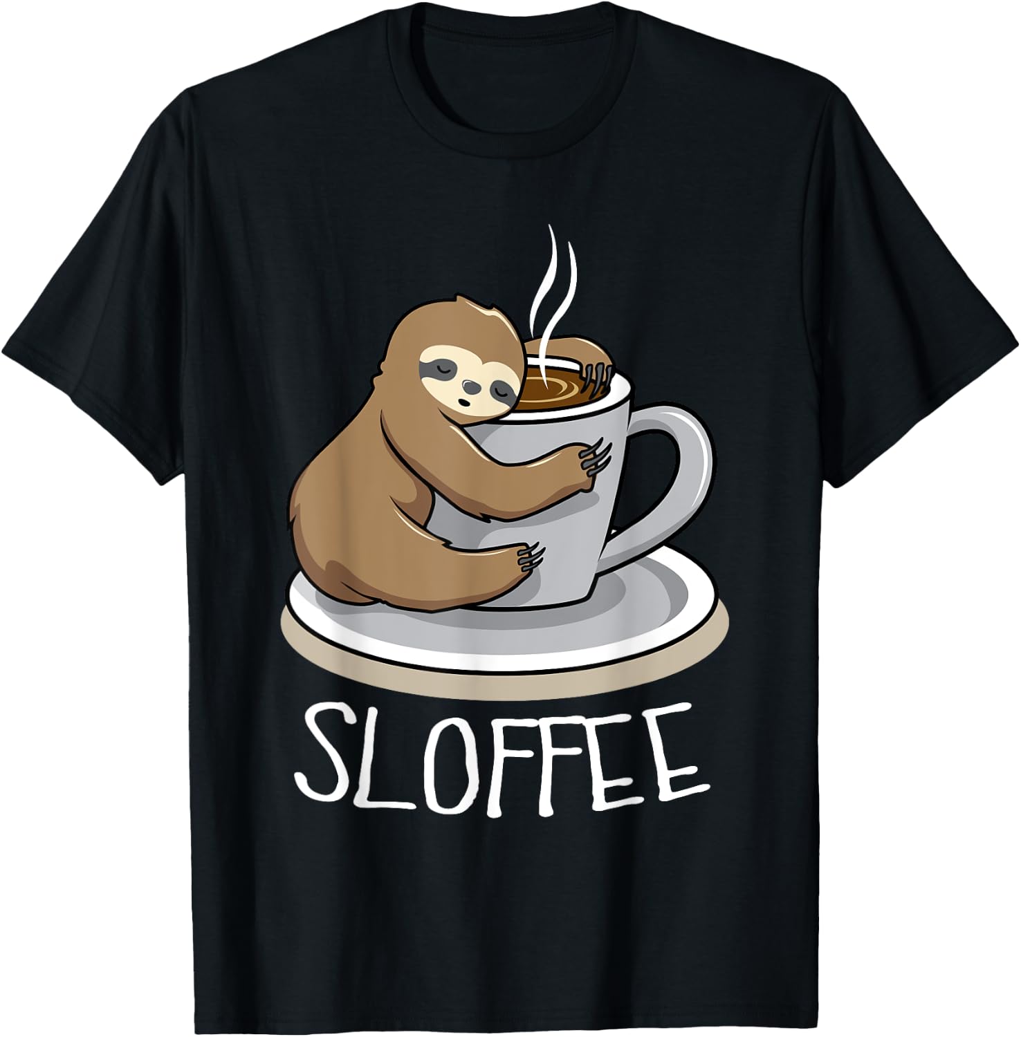 Sloth Sleep at Cup of Coffee Funny Sloth Sloffee T-Shirt - T-Shirt | Black