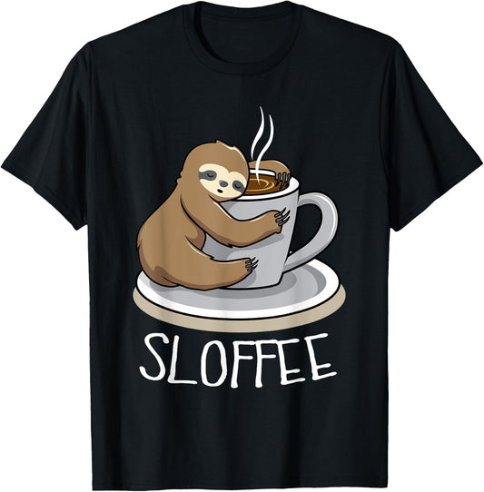 Sloth Sleep at Cup of Coffee Funny Sloth Sloffee T-Shirt - T-Shirt | Black