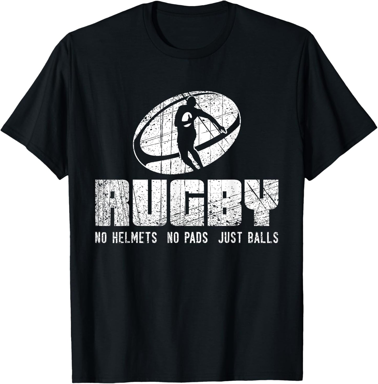Rugby No Helmet No Pads Just Balls Shirt - Funny Rugby Quote T-Shirt - T-Shirt | Black