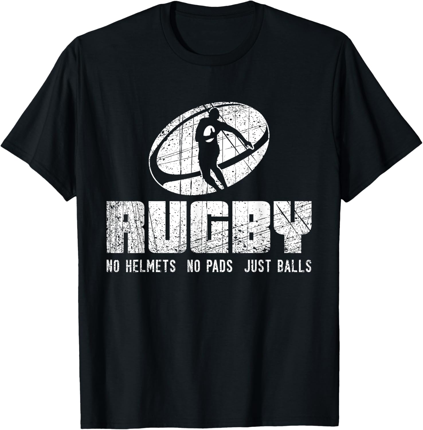 Rugby No Helmet No Pads Just Balls Shirt - Funny Rugby Quote T-Shirt - T-Shirt | Black