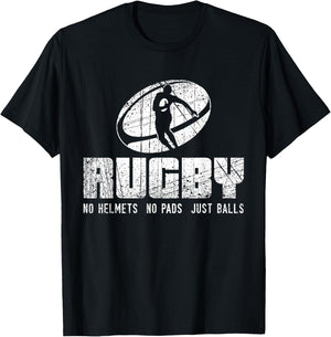 Rugby No Helmet No Pads Just Balls Shirt - Funny Rugby Quote T-Shirt - T-Shirt | Black
