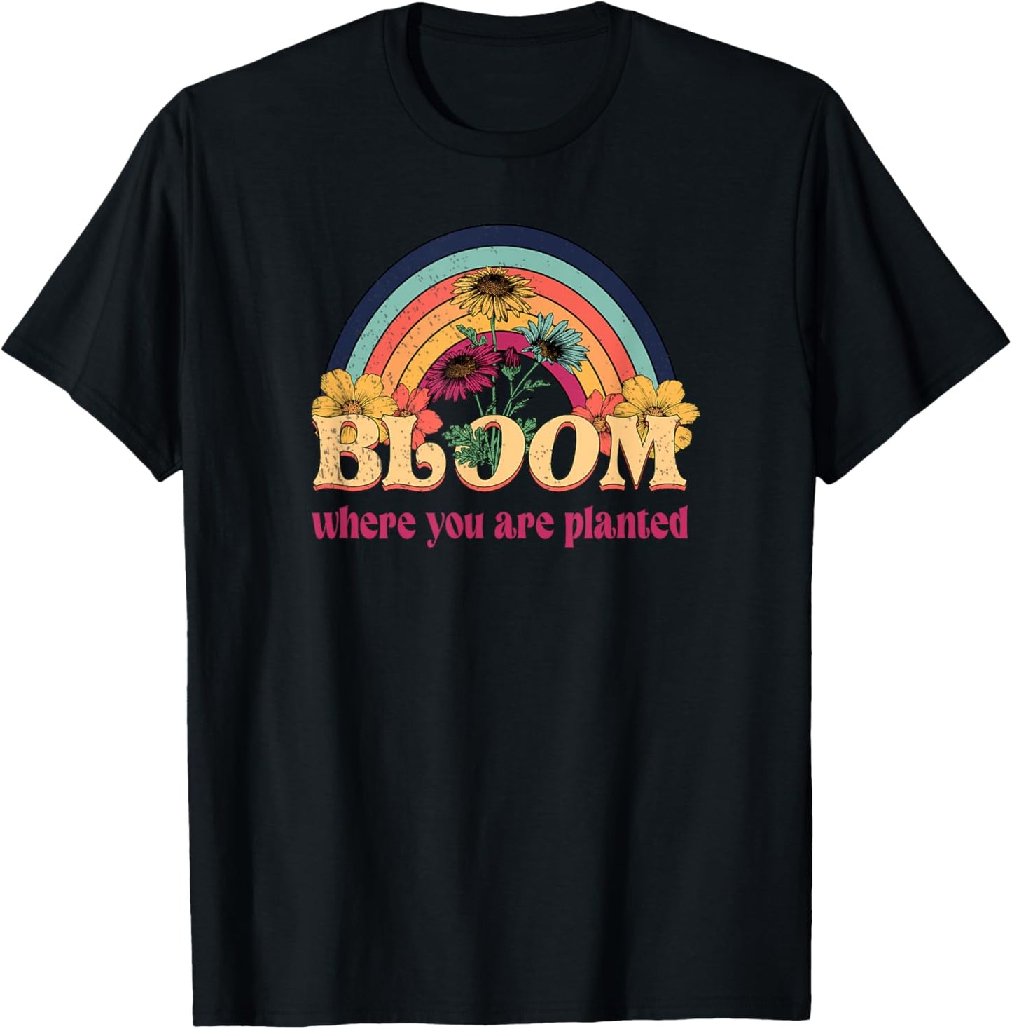Retro Groovy Bloom Where You Are Planted Gardener Gardening T-Shirt - T-Shirt | Black
