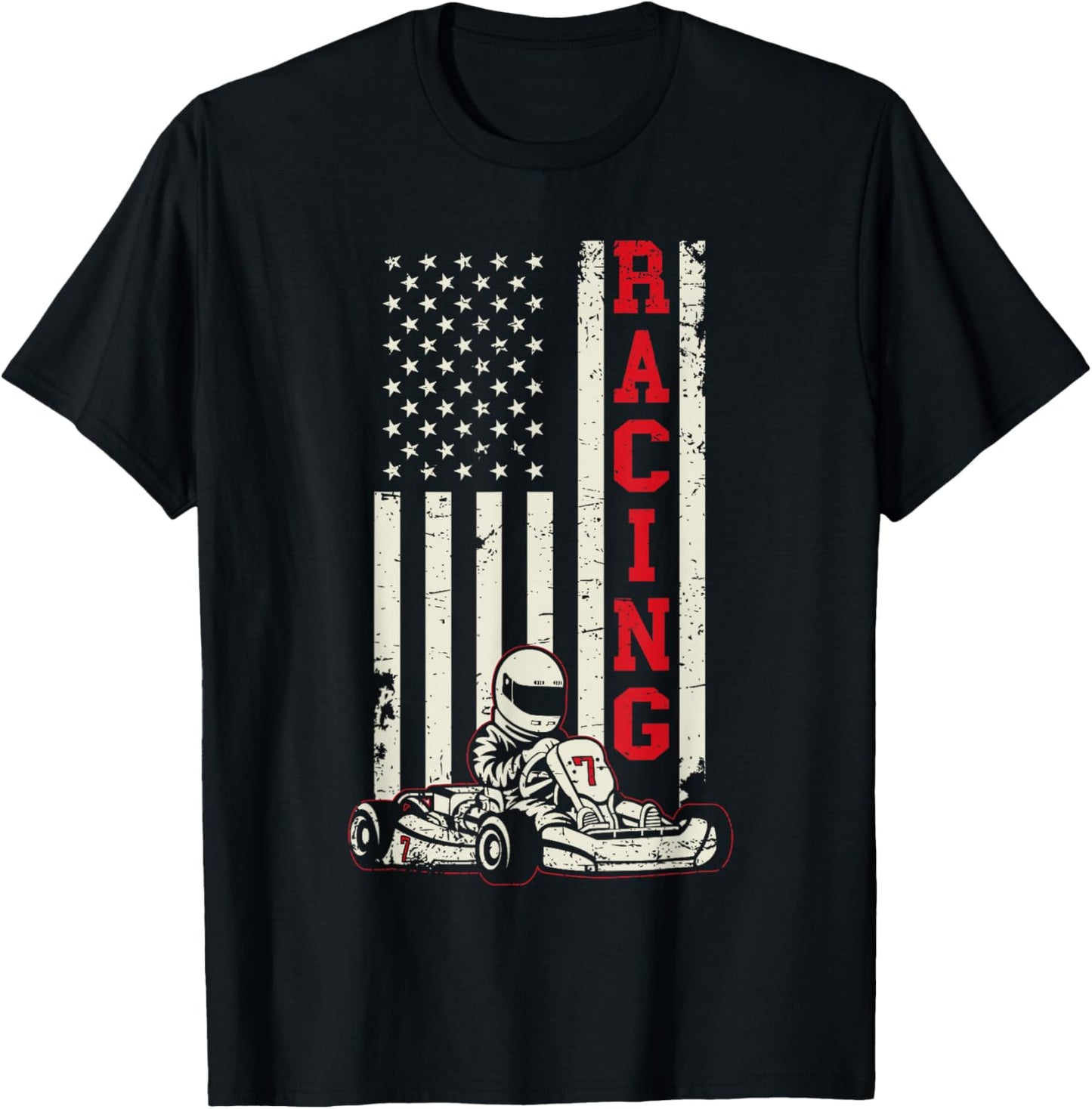 Go Kart Racer US Flag Karting American Racer Go Kart T-Shirt - T-Shirt | Black