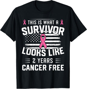 Breast Cancer 2 Years Survivor Of Being Breast Cancer Free T-Shirt - T-Shirt | Black