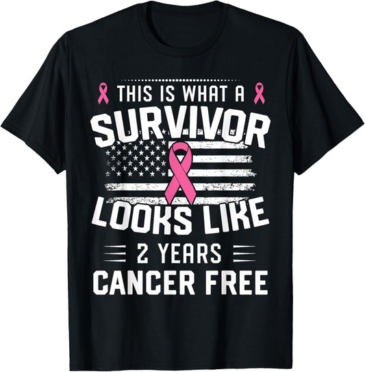 Breast Cancer 2 Years Survivor Of Being Breast Cancer Free T-Shirt - T-Shirt | Black