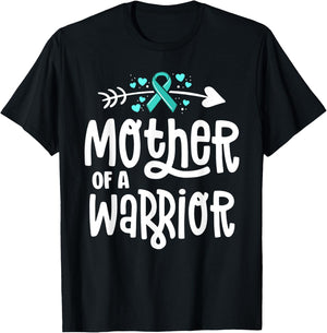 Mother Of A Warrior Ovarian Cancer Shirts For Family Teal T-Shirt - T-Shirt | Black