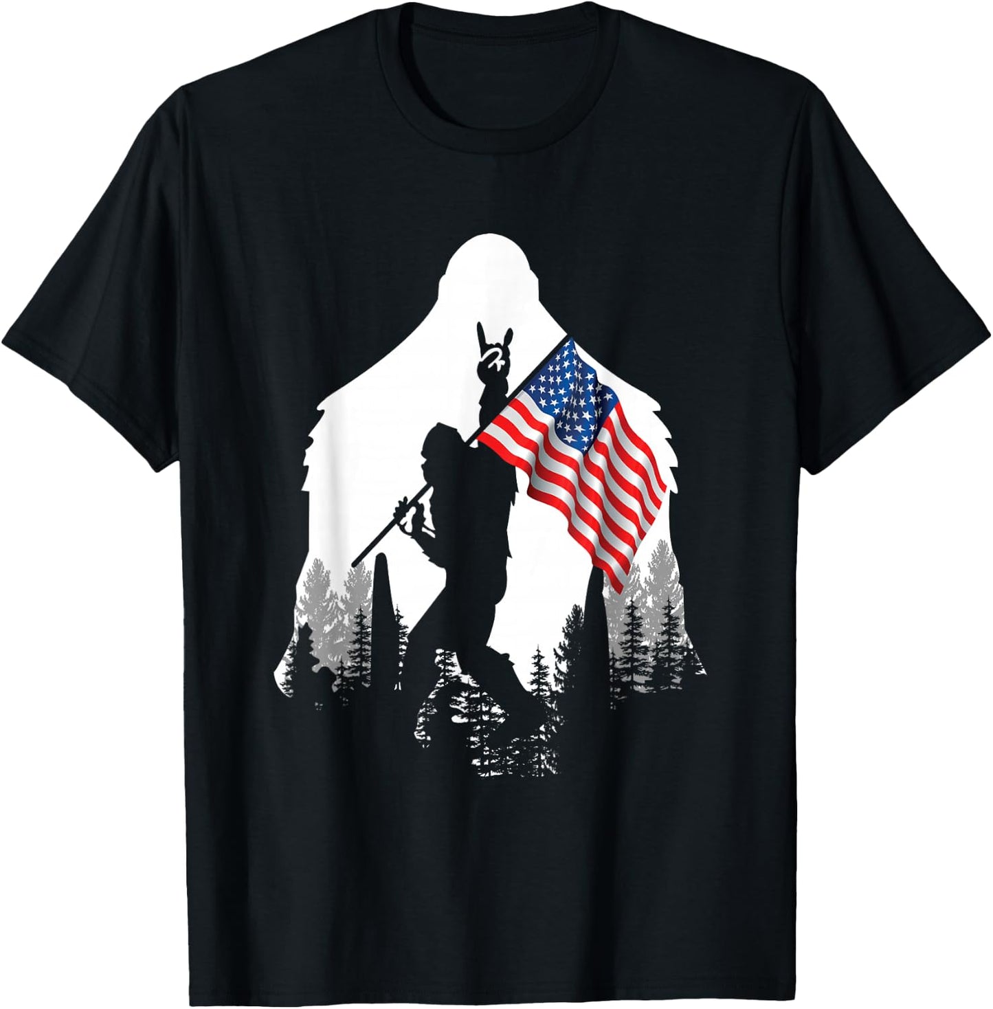 Big Foot Shirt - Bigfoot Sasquatch American Flag Patriotic T-Shirt - T-Shirt | Black