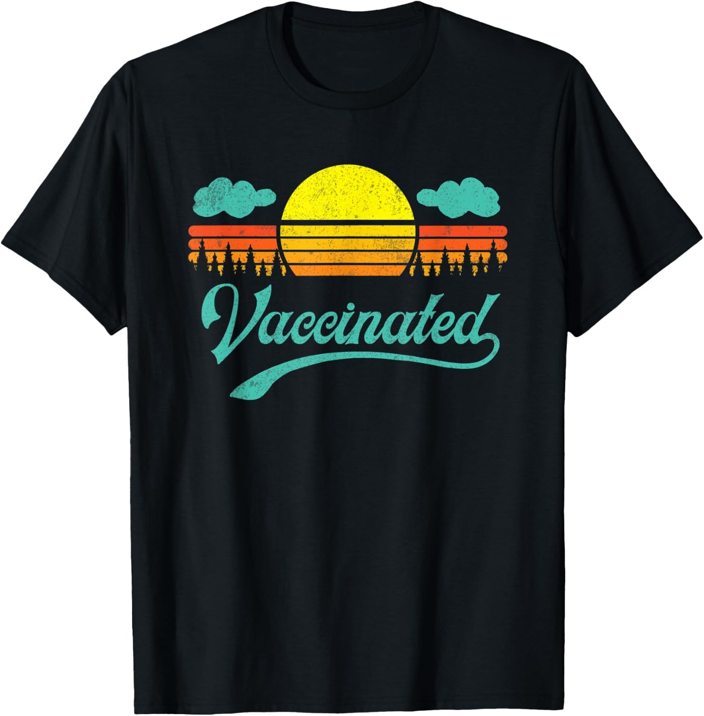Vaccinated Retro Sunset Pro Vaccination Immunization T-Shirt - T-Shirt | Black