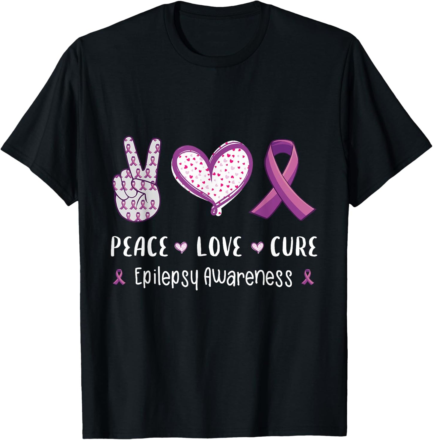 Peace Love cure Epilepsy awareness men women kids Epilepsy T-Shirt - T-Shirt | Black