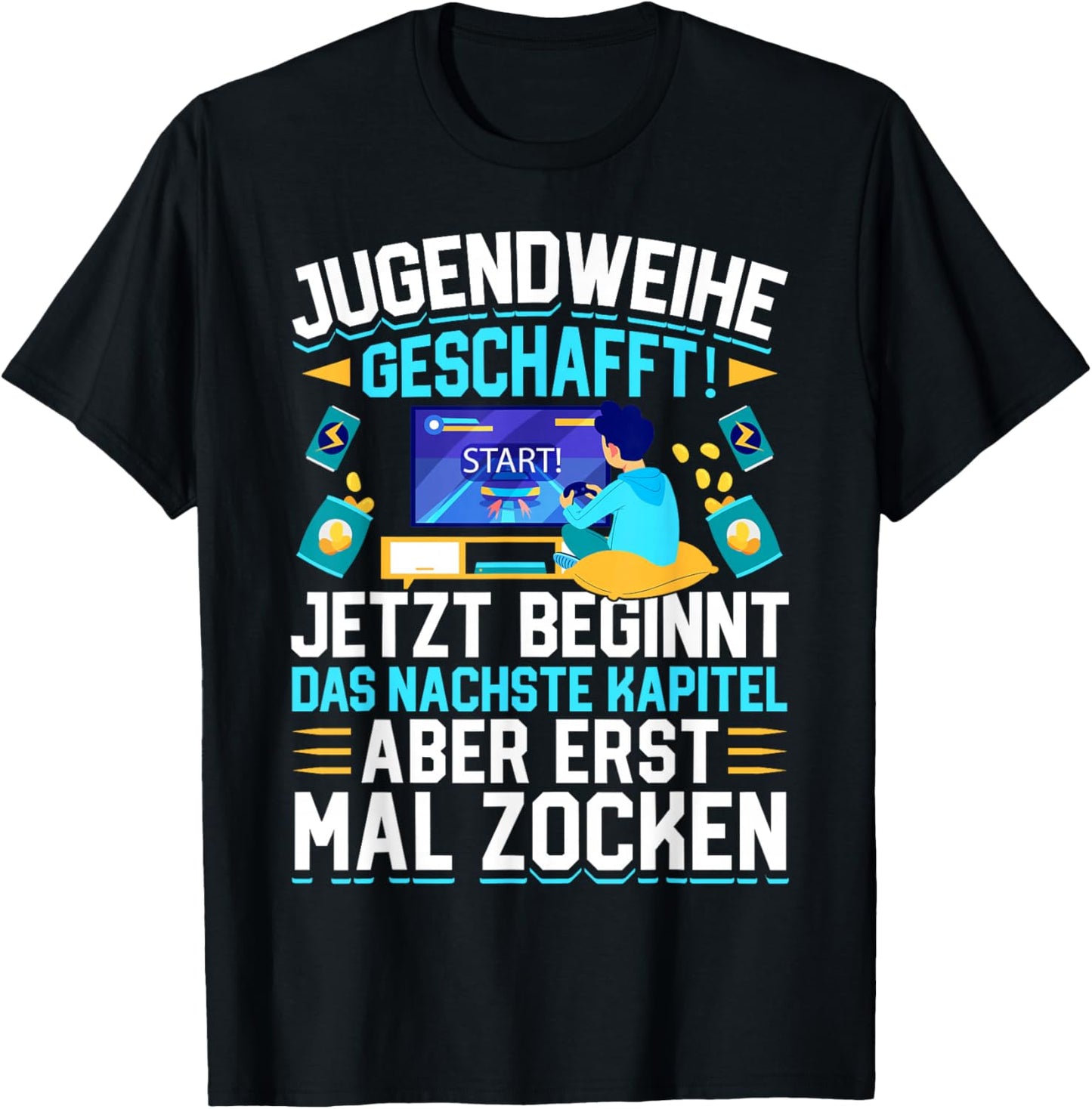 Jugendweihe Geschafft Gamer Spruch T-Shirt - T-Shirt | Black