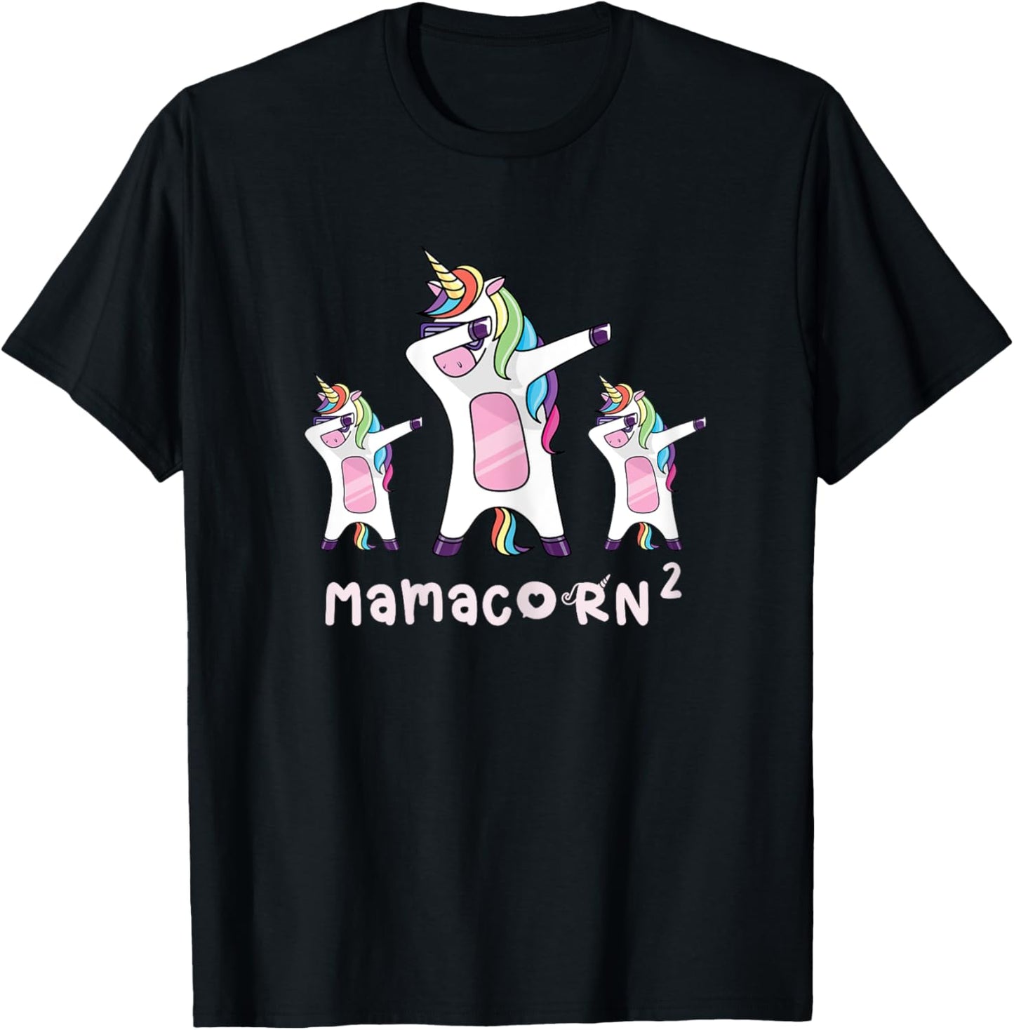 Cute Mamacorn Unicorn Mom Mother of 2 Twins Girls Baby Mom2 T-Shirt - T-Shirt | Black