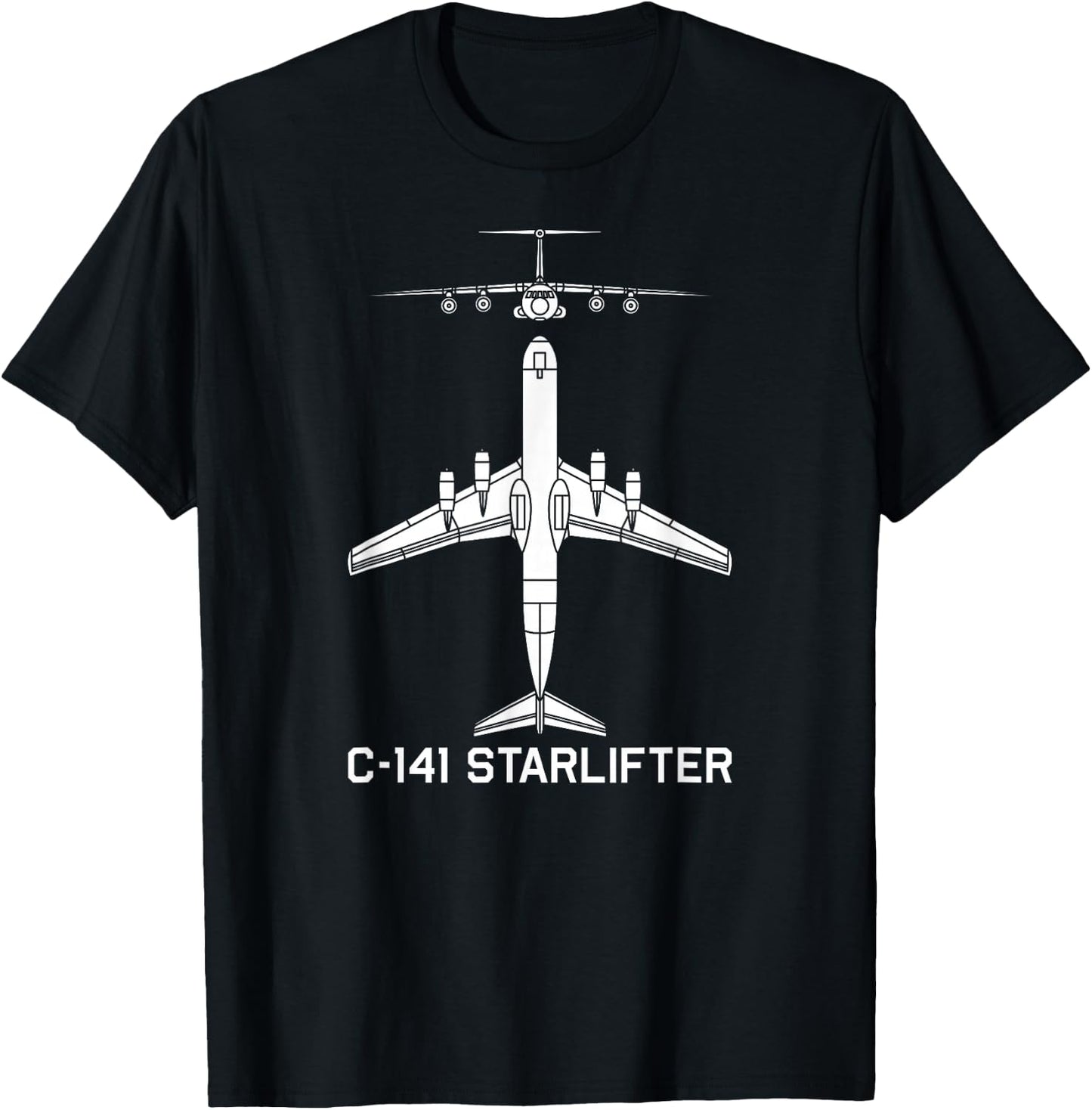 C-141 Starlifter Military Airlifter Plane Silhouette T-Shirt - T-Shirt | Black