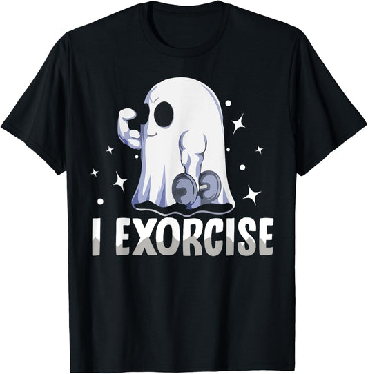 Funny Gym Exercise Workout Spooky Halloween Ghost I Exorcise T-Shirt - T-Shirt | Black
