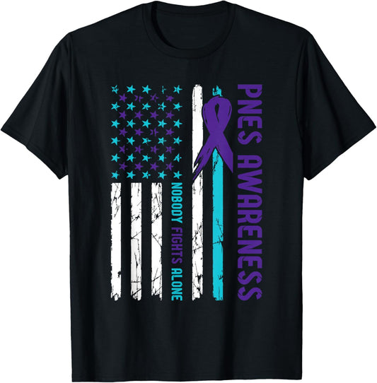 PNES Awareness Flag Nobody Fights Alone T-Shirt - T-Shirt | Black
