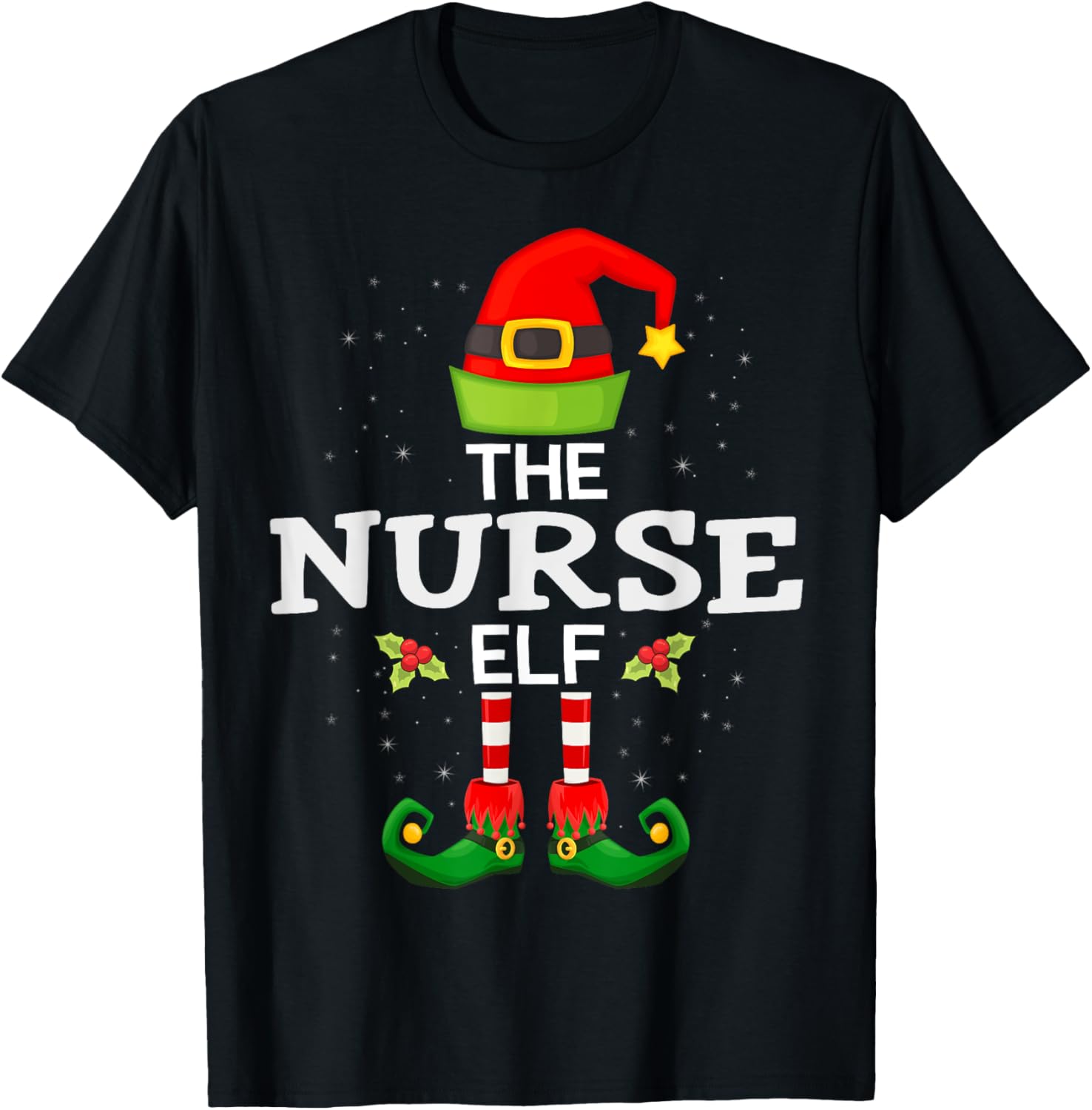 The Nurse Elf Christmas Family Matching Pajama T-Shirt - T-Shirt | Black