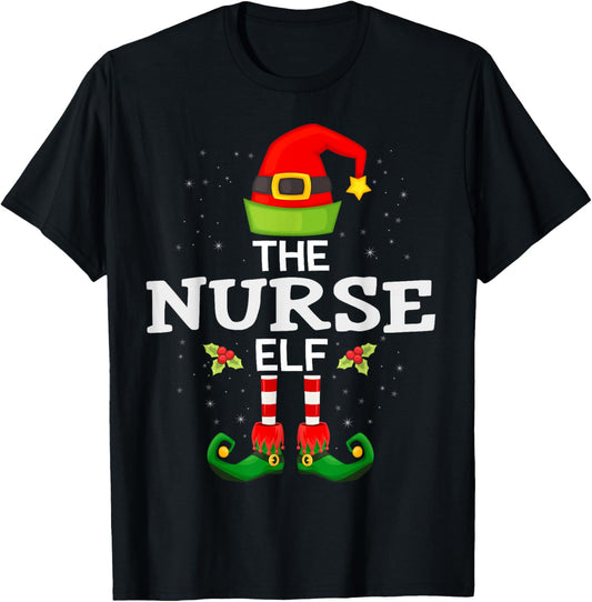 The Nurse Elf Christmas Family Matching Pajama T-Shirt - T-Shirt | Black