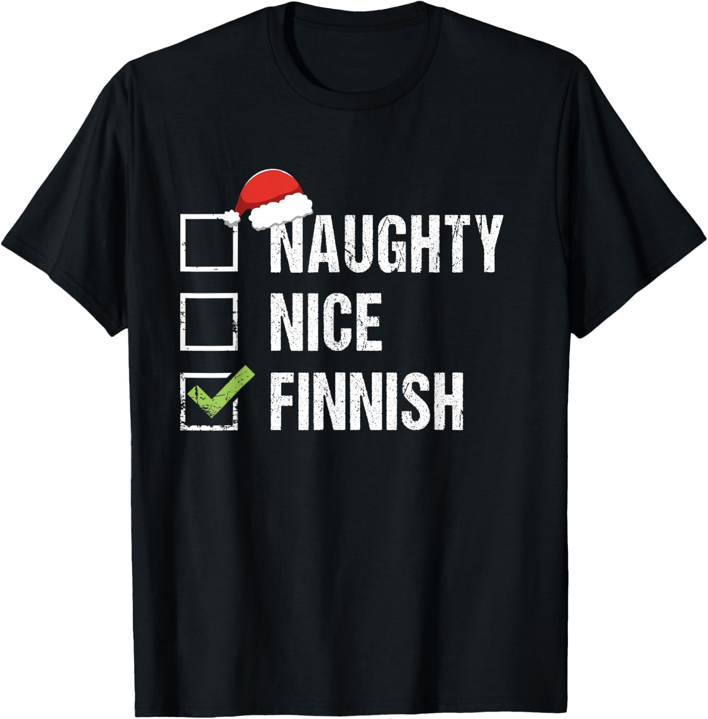 Naughty Nice Finnish Shirt Santa Hat Finland Christmas Gift T-Shirt - T-Shirt | Black