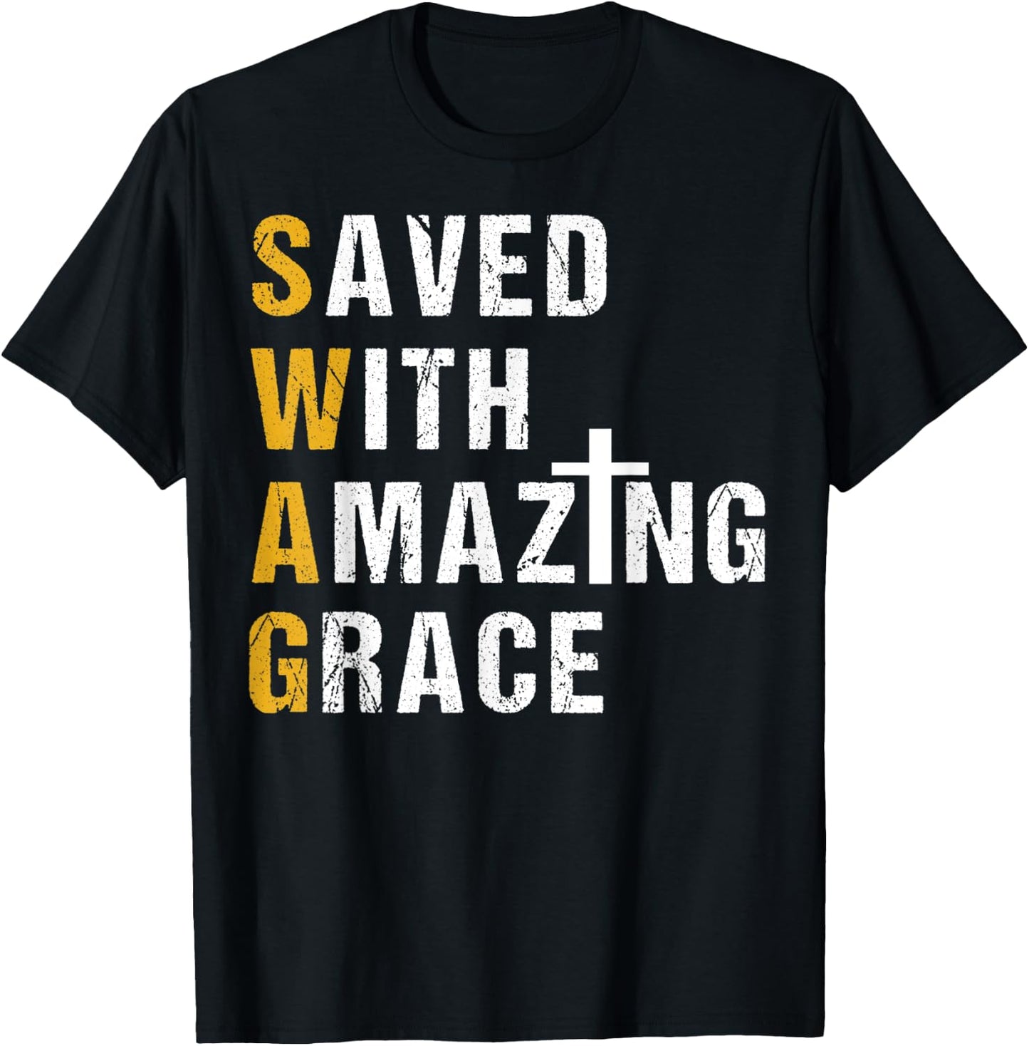 Saved With Amazing Grace T Shirt Christian Gift Swag T Shirt T-Shirt - T-Shirt | Black
