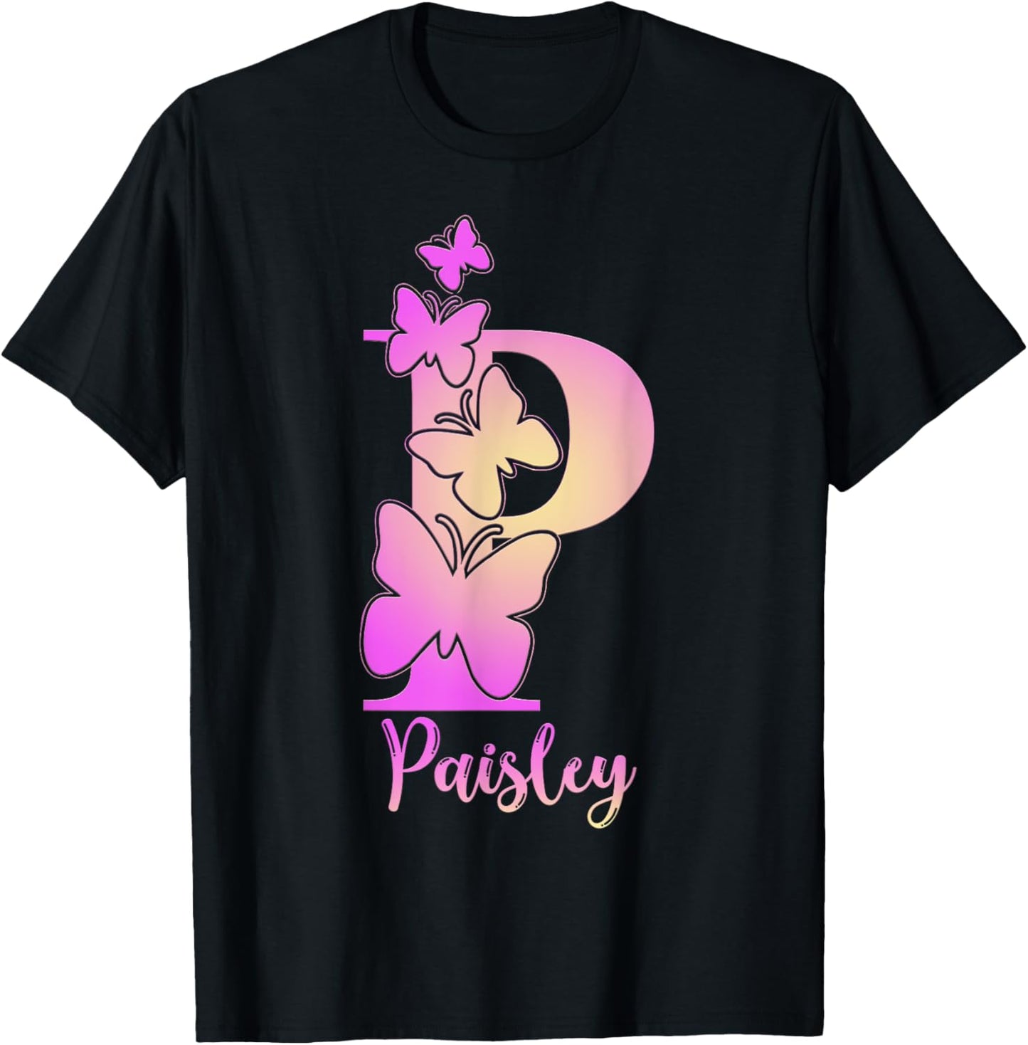 Paisley, cute personalized butterfly custom kids girls name T-Shirt - T-Shirt | Black