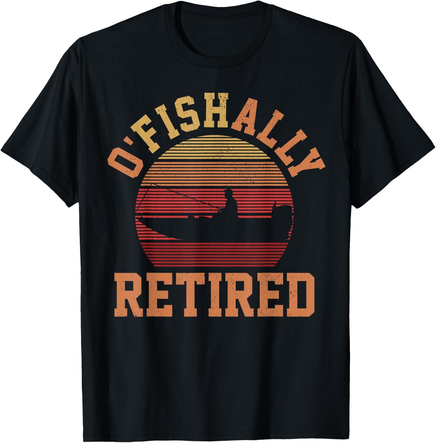 Ofishally Retired Funny Vintage Fisherman Retirement Gifts T-Shirt - T-Shirt | Black