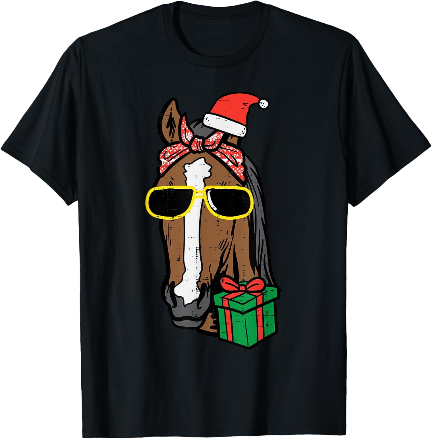 Christmas Horse Back Riding Santa Xmas Women Girls Kids T-Shirt - T-Shirt | Black