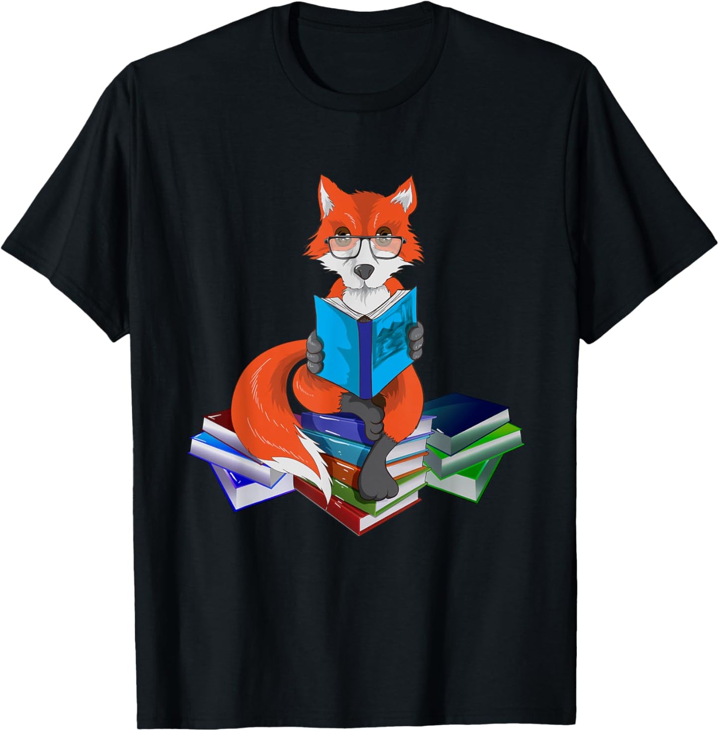 Fox nerd reading books bookworm library book T-Shirt - T-Shirt | Black