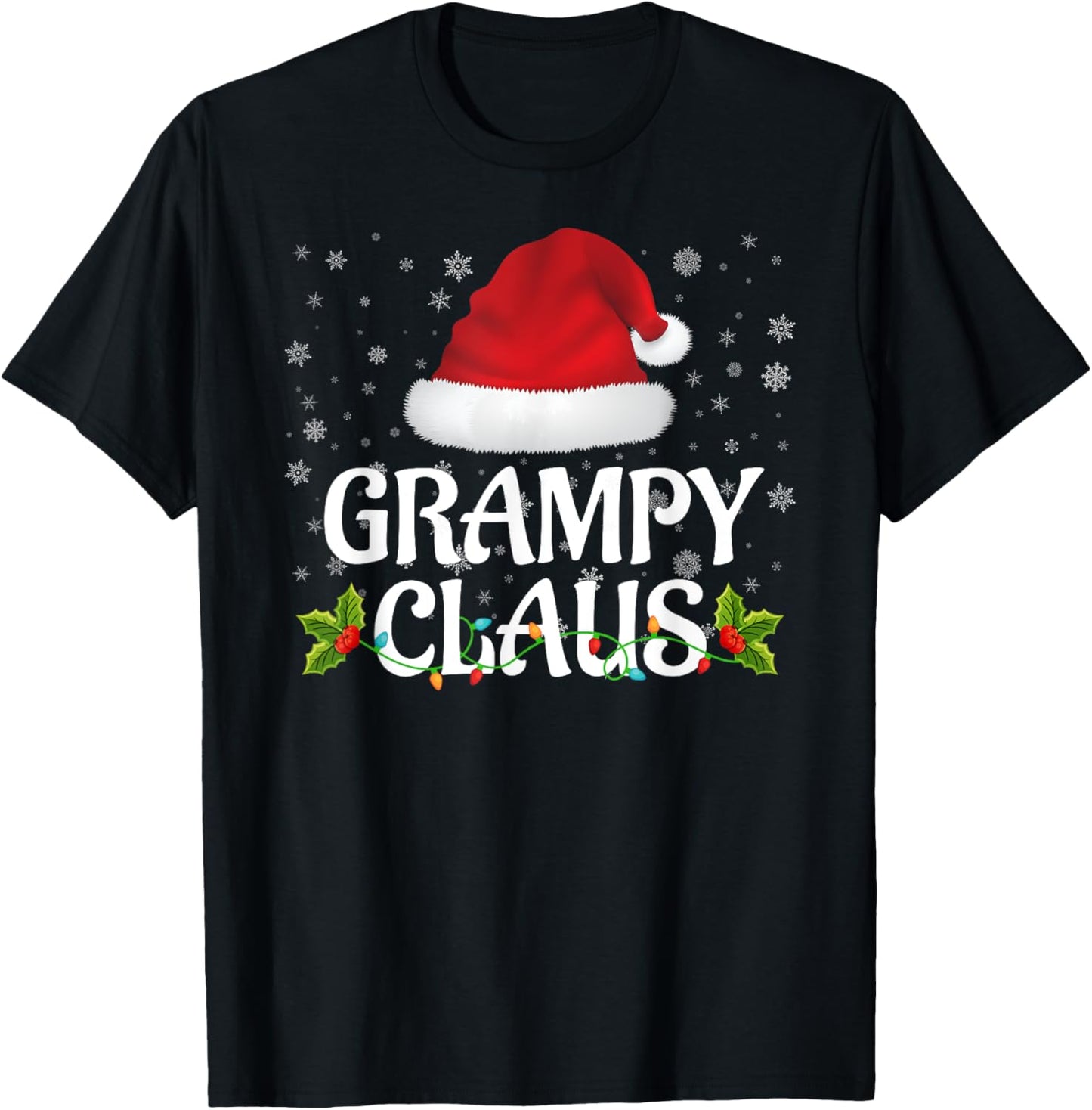 Grampy Claus Christmas Lights Santa Pajama Family Matching T-Shirt - T-Shirt | Black