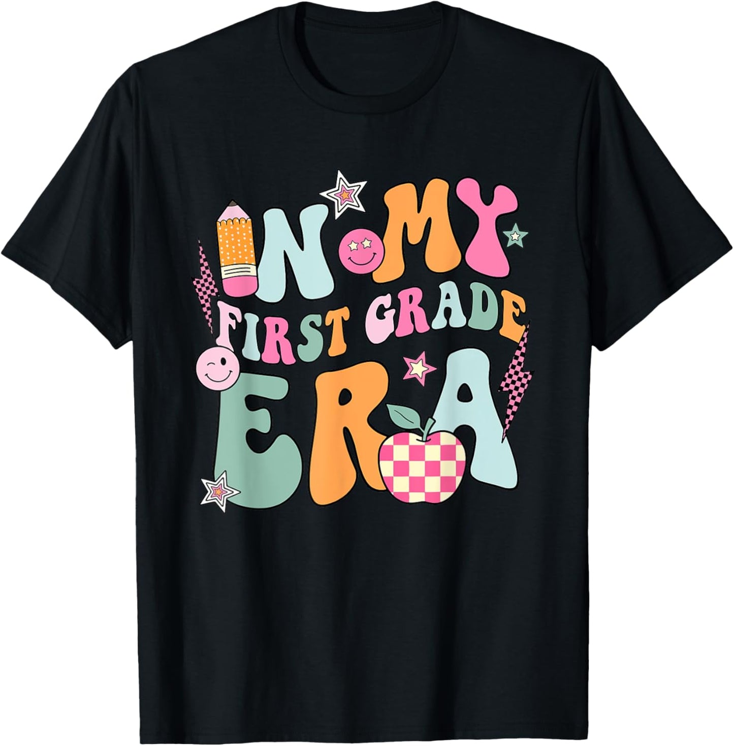 In My First Grade Era Back To School Retro Groovy 1st Grade T-Shirt - T-Shirt | Black