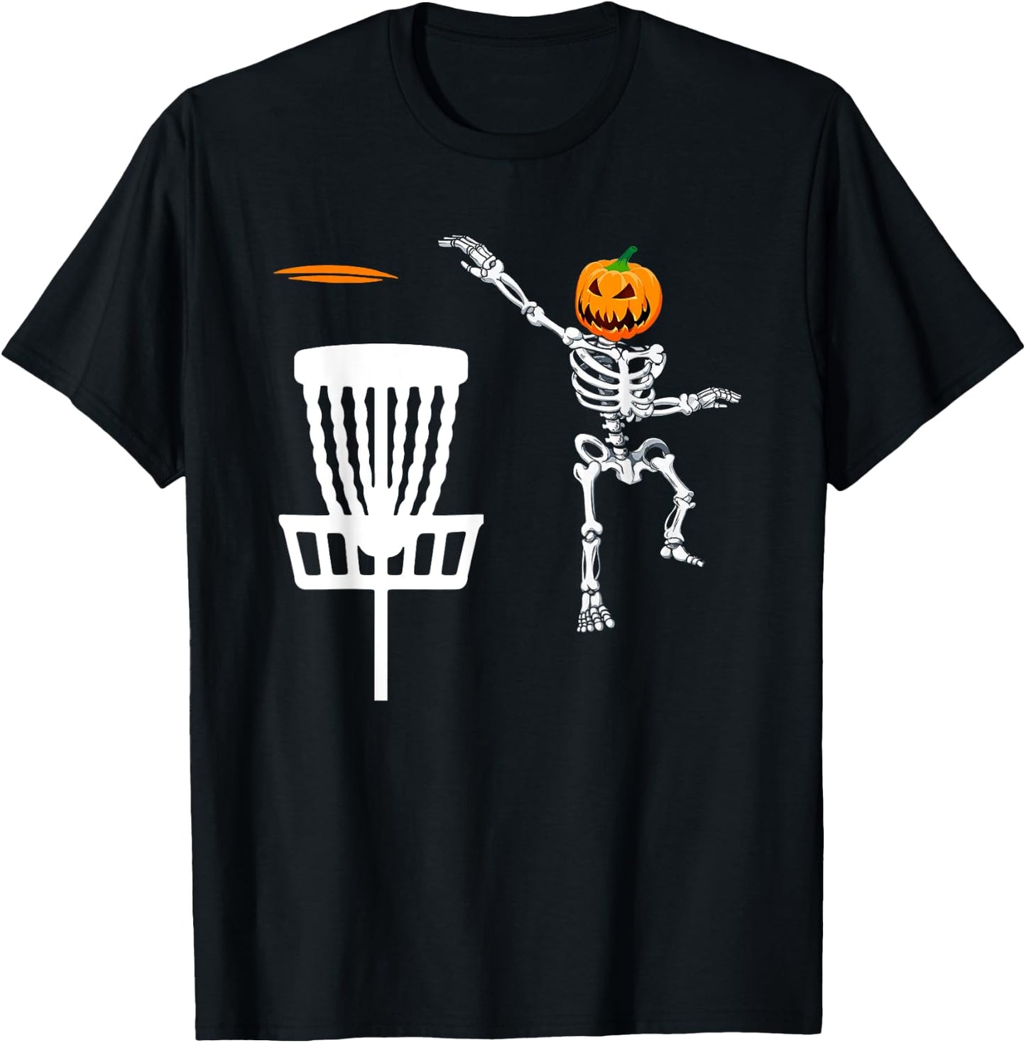 Skeleton Disc Golf Halloween Pumpkin T-Shirt - T-Shirt | Black