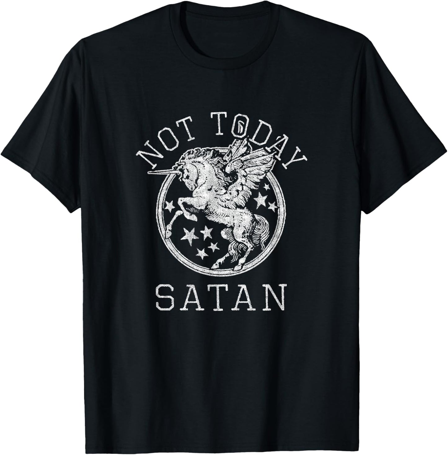 Retro Style 80s 1980s Unicorn Pegasus Not Today Satan T-Shirt - T-Shirt | Black