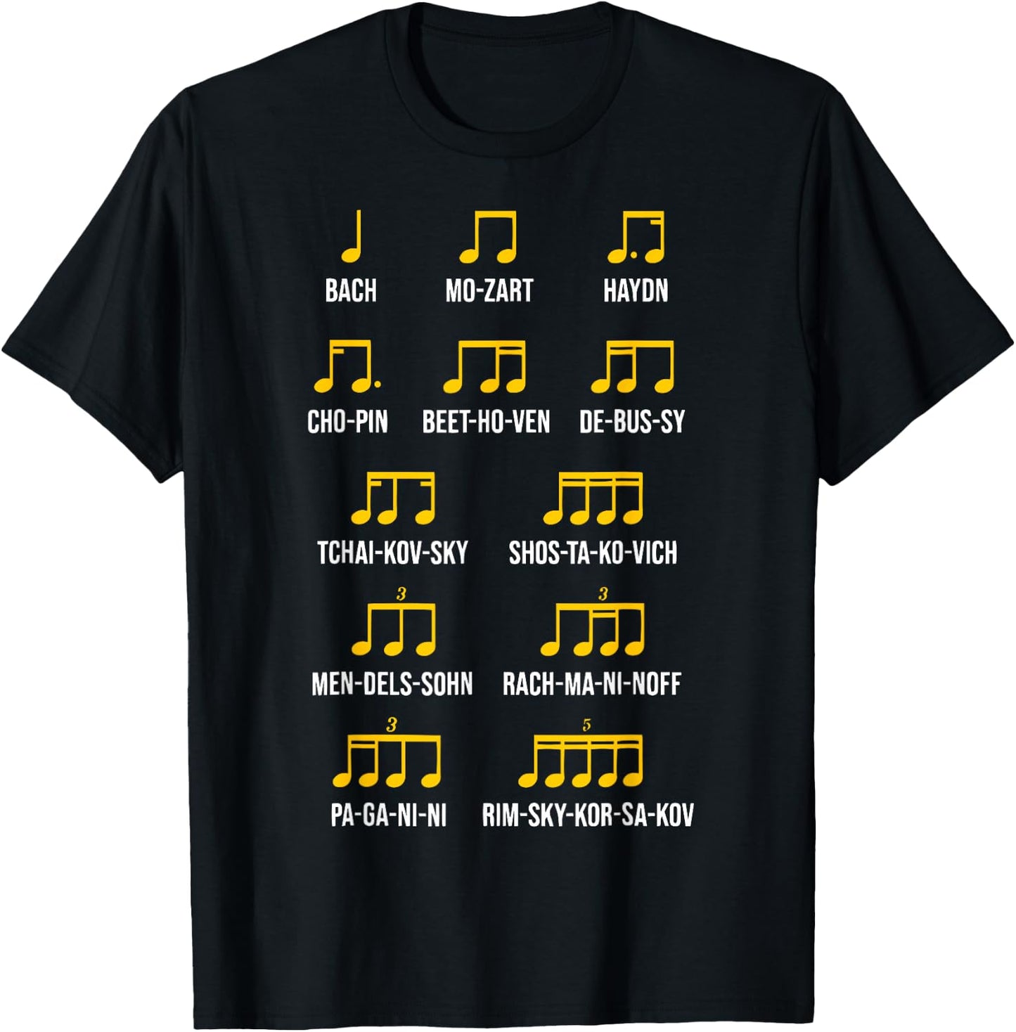 Composer Rhythm Music - Bach Mozart Beethoven Chopin T-Shirt - T-Shirt | Black