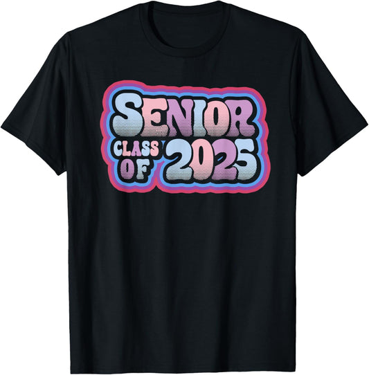 Senior Class of 2025 Retro Design Boy or Girl T-Shirt - T-Shirt | Black