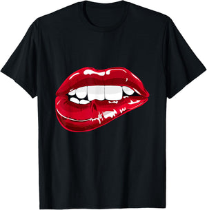 Enjoy Cool Women Graphic Lips shirts, Women Red Lips Fun T-Shirt - T-Shirt | Black