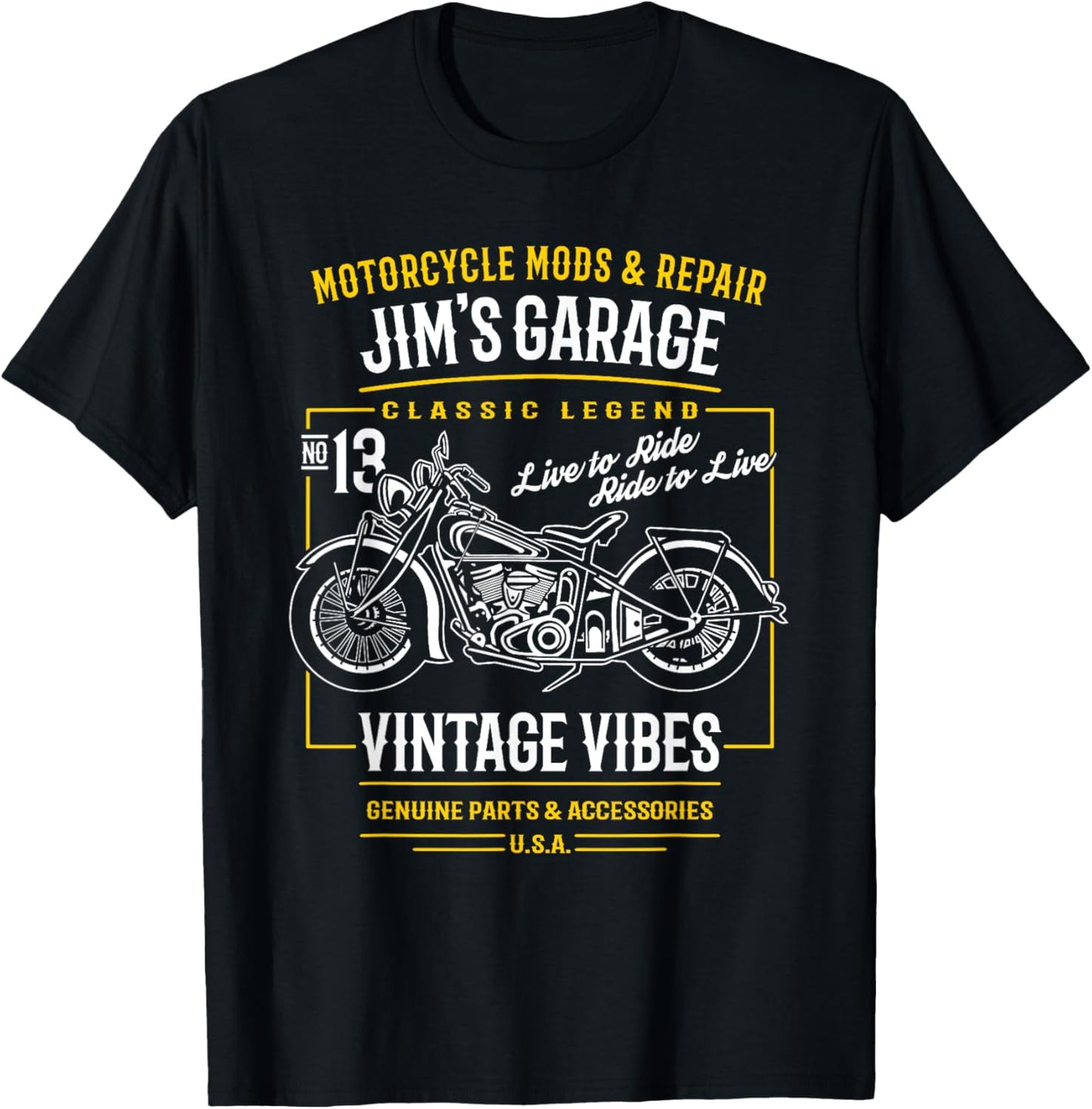 Jim's Garage Vintage Motorcycle Design for the Name Jim T-Shirt - T-Shirt | Black