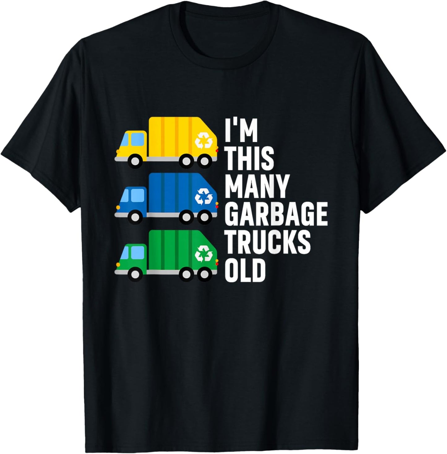 3rd Birthday 3 Years Old - I'm This Many Garbage Trucks Old T-Shirt - T-Shirt | Black