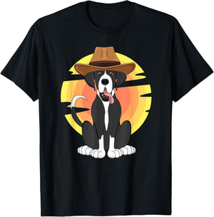Western Mantle Great Dane Dog Texas Rodeo Kids Country Gift T-Shirt - T-Shirt | Black